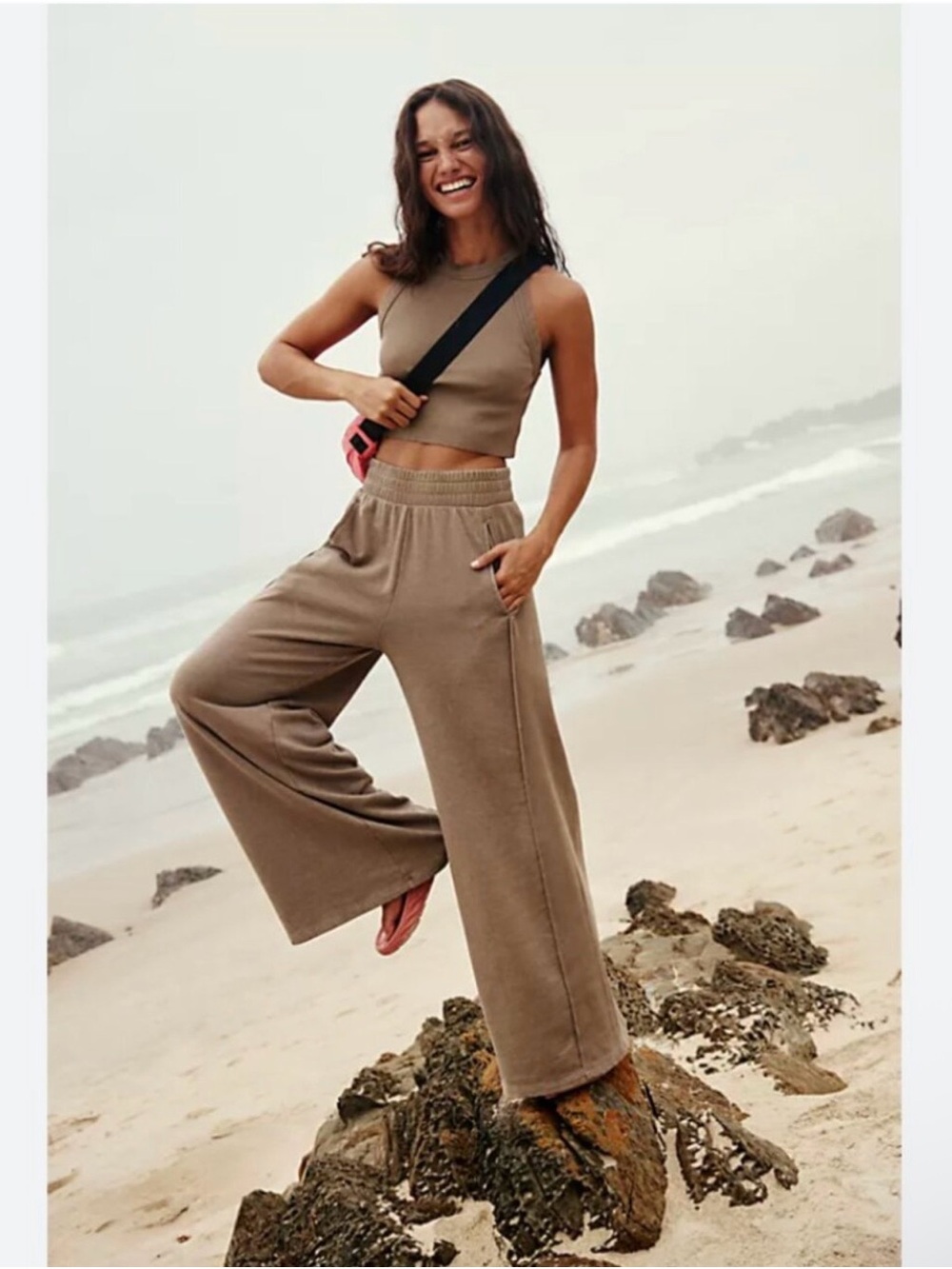 FP Movement by Free People Relaxed Wide-Leg Lounge Pants in Taupe
